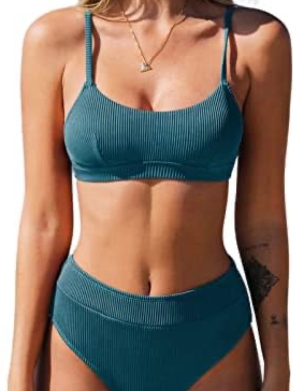 Cupshe Ribbed Blue Scoop Bikini Set - NWT